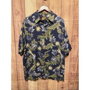 Caribbean Large Hawaiian button up shirt 70% Silk blue green floral men’s